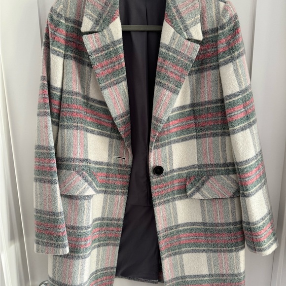 Intermix Plaid Single Button Wool Coat, Sz S - Picture 3 of 5